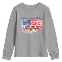 Funny 4th Of July Land Of The Free Because Of The Brave Youth Sweatshirt American Flag Flowers - Wonder Print Shop