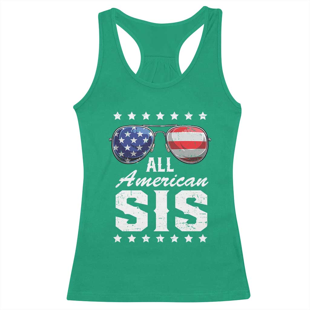 Funny All American Sis 4th Of July Racerback Tank Top Family Matching Sunglasses - Wonder Print Shop