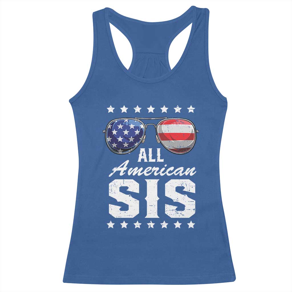 Funny All American Sis 4th Of July Racerback Tank Top Family Matching Sunglasses - Wonder Print Shop