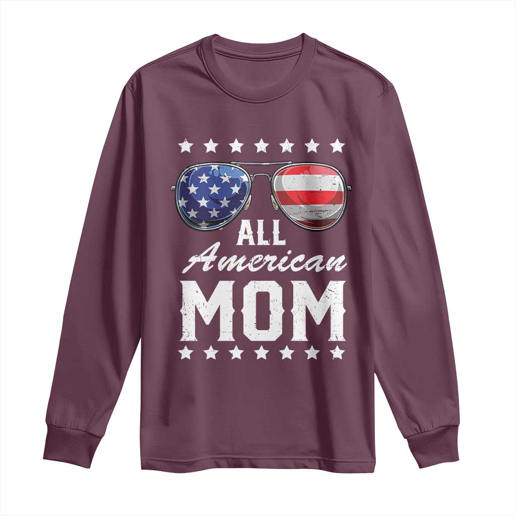 Funny All American Mom 4th Of July Long Sleeve Shirt Family Matching Sunglasses - Wonder Print Shop