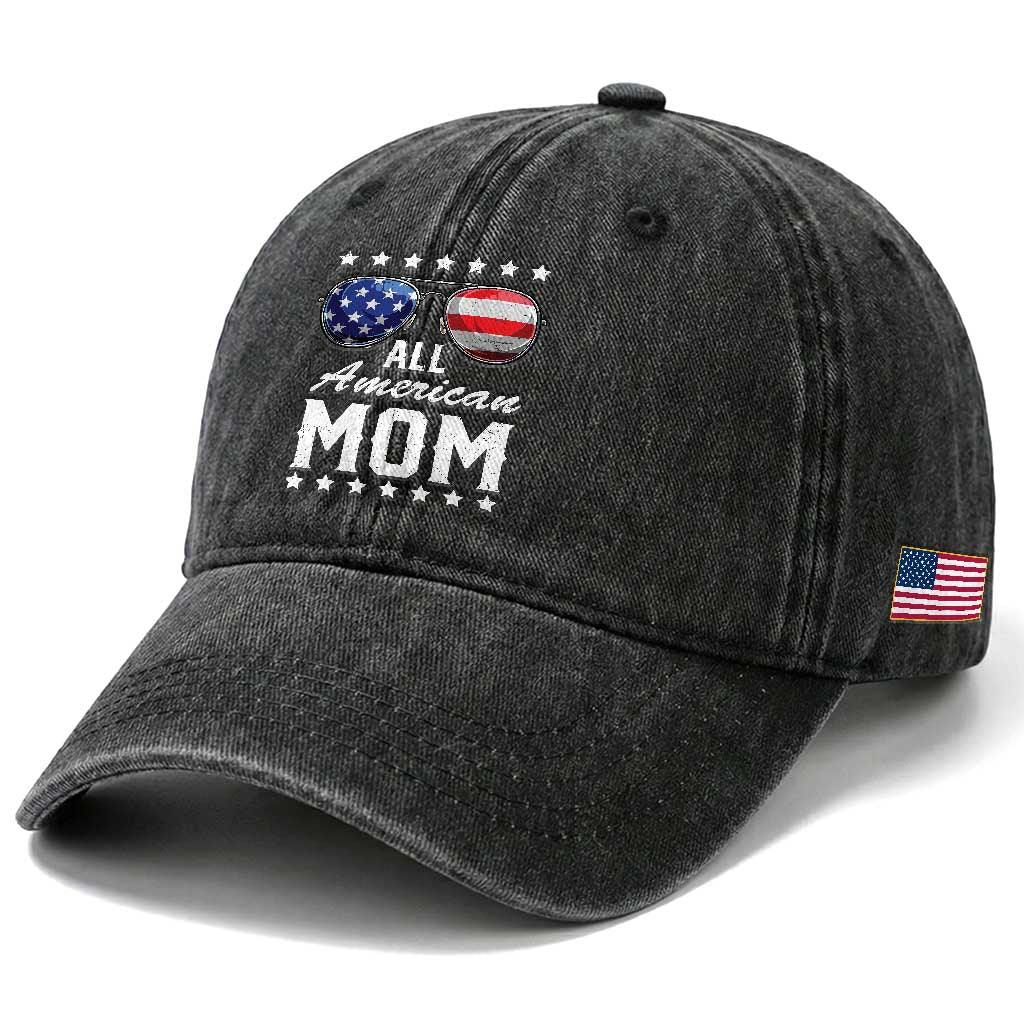 Funny All American Mom 4th Of July Washed Cotton Baseball Cap Family Matching Sunglasses TS11