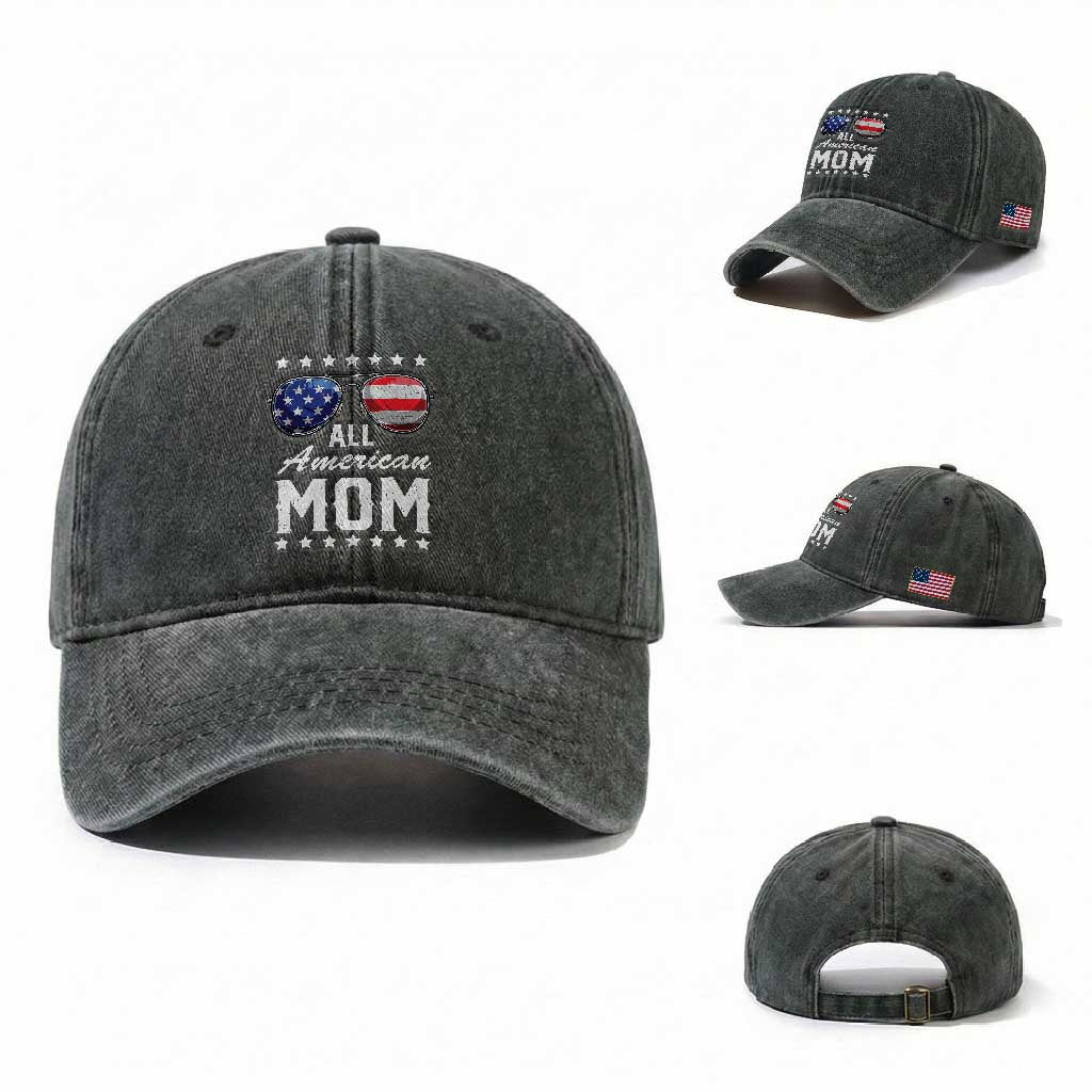 Funny All American Mom 4th Of July Washed Cotton Baseball Cap Family Matching Sunglasses TS11