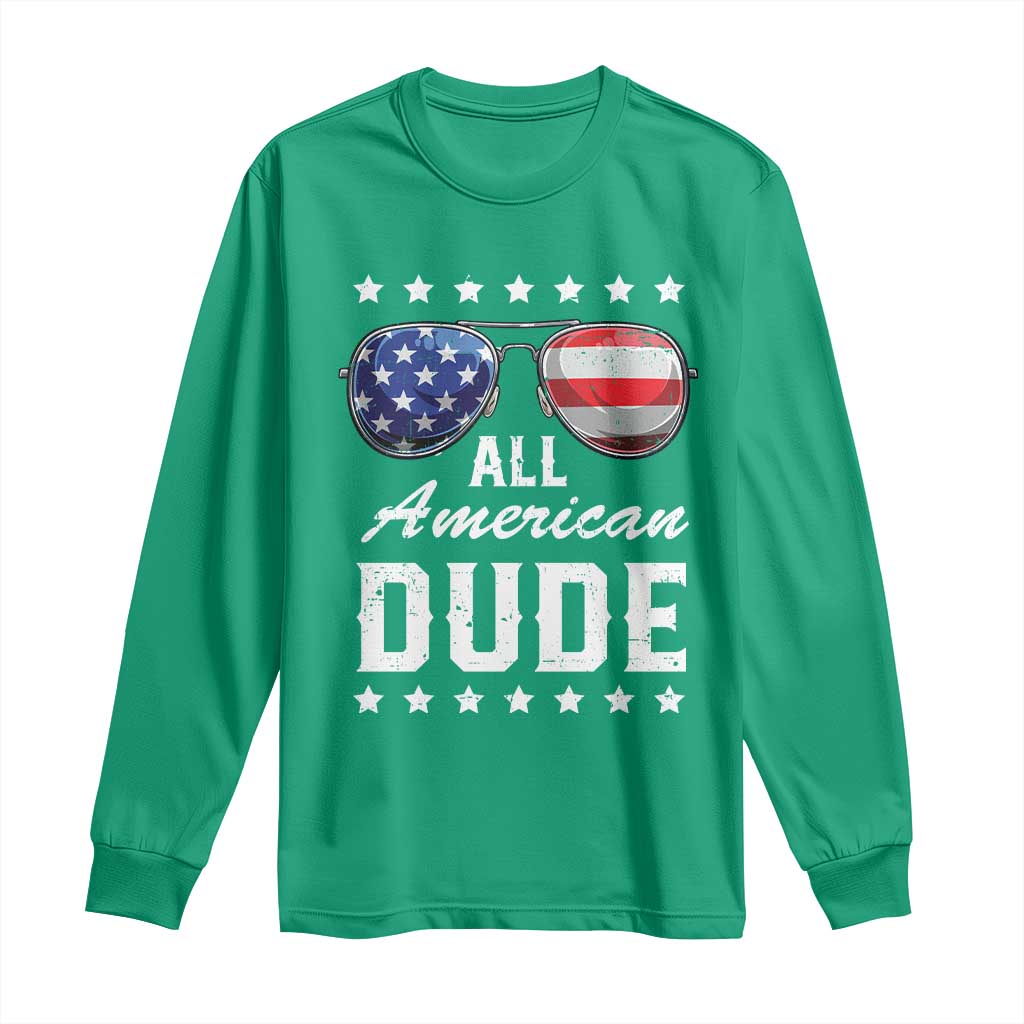 Funny All American Dude 4th Of July Long Sleeve Shirt Family Matching Sunglasses - Wonder Print Shop