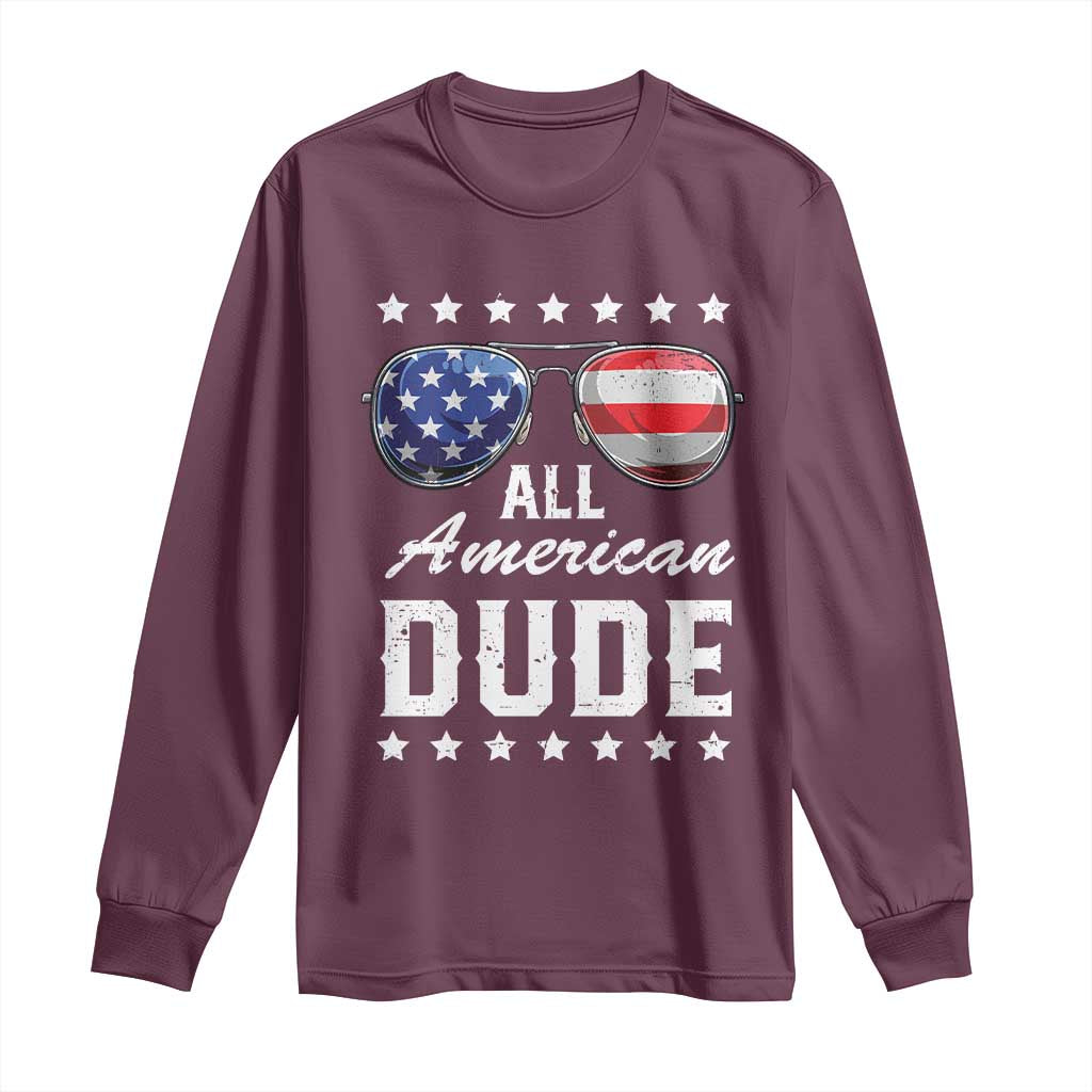 Funny All American Dude 4th Of July Long Sleeve Shirt Family Matching Sunglasses - Wonder Print Shop