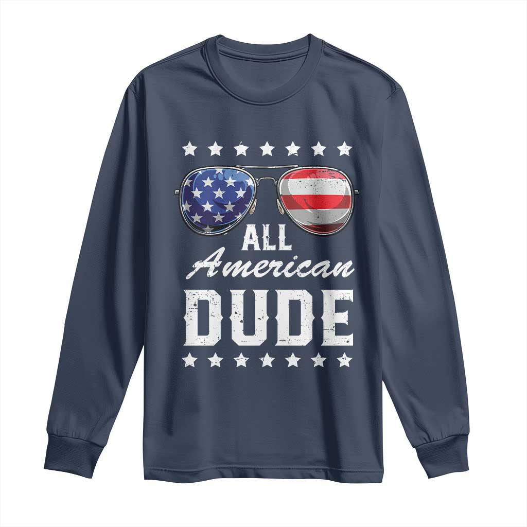 Funny All American Dude 4th Of July Long Sleeve Shirt Family Matching Sunglasses - Wonder Print Shop