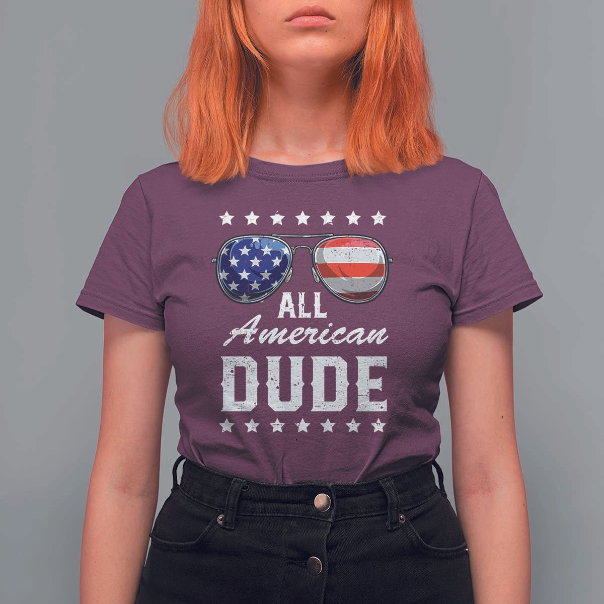Funny All American Dude 4th Of July T Shirt For Women Family Matching Sunglasses - Wonder Print Shop