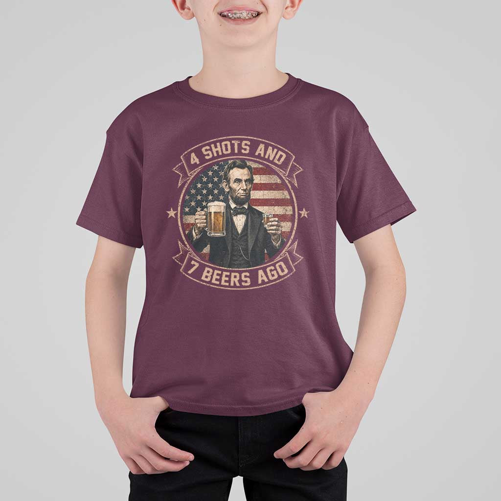 Abraham Lincoln 4 Shots and 7 Beers Ago Beer Drinking T Shirt For Kid