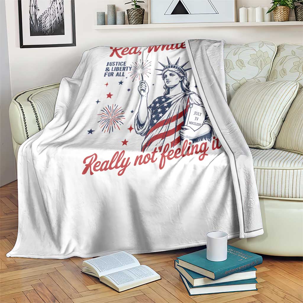 Red White and Not Really Feeling It Throw Blanket 4th of July Feminist Statue Of Liberty