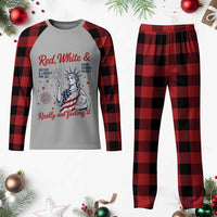 Red White and Not Really Feeling It Plaid Pajama Set 4th of July Feminist Statue Of Liberty
