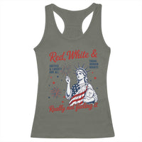 Red White and Not Really Feeling It Racerback Tank Top 4th of July Feminist Statue Of Liberty