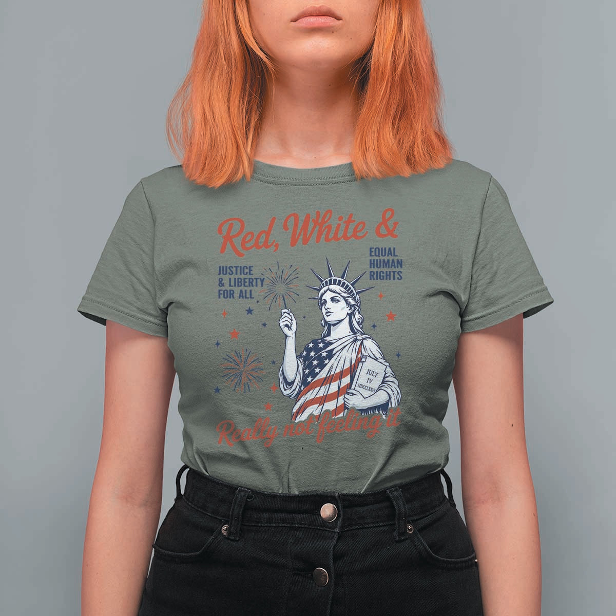 Red White and Not Really Feeling It T Shirt For Women 4th of July Feminist Statue Of Liberty