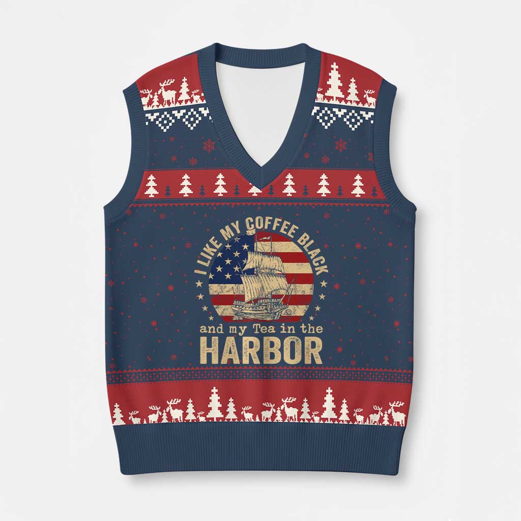 I Like My Coffee Black And My Tea In The Harbor V-Neck Knit Sweater Vest Funny US History