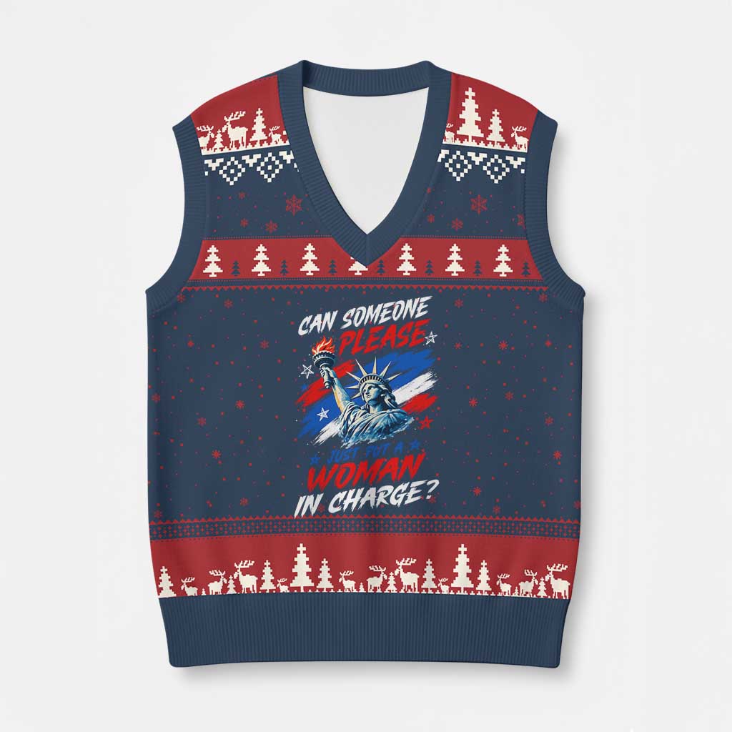 Can Someone Please Just Put A Woman in Charge V-Neck Knit Sweater Vest 4th of July Feminist