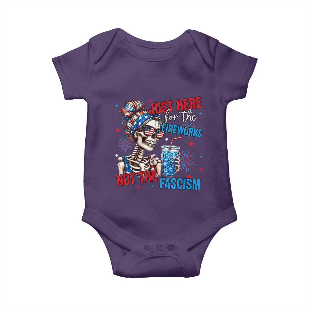 Just Here For The Fireworks Not The Fascism Baby Onesie Funny Skeleton 4th of July