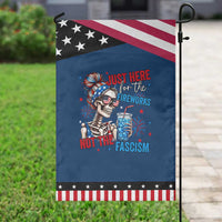 Just Here For The Fireworks Not The Fascism Patriotic Garden Flag Funny Skeleton 4th of July