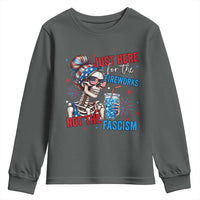 Just Here For The Fireworks Not The Fascism Youth Sweatshirt Funny Skeleton 4th of July