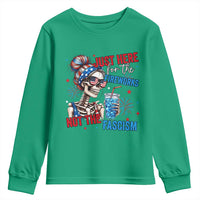 Just Here For The Fireworks Not The Fascism Youth Sweatshirt Funny Skeleton 4th of July