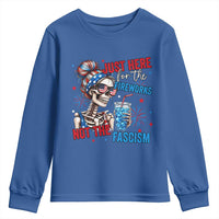 Just Here For The Fireworks Not The Fascism Youth Sweatshirt Funny Skeleton 4th of July