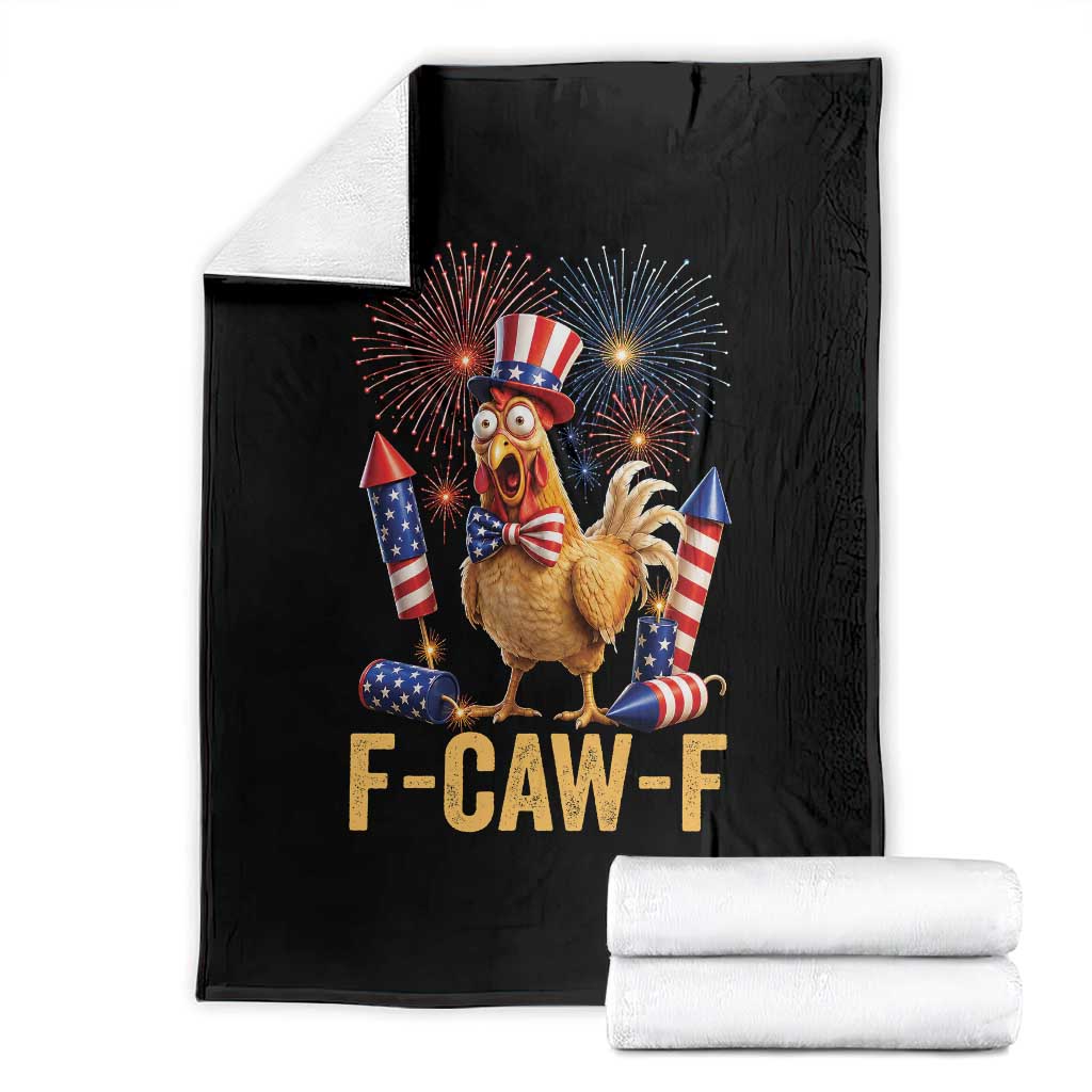 F Caw F 4th of July Throw Blanket Funny Rooster Meme American Flag Fireworks