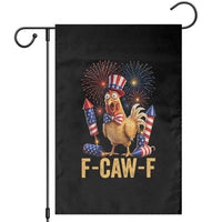 F Caw F 4th of July Garden Flag Funny Rooster Meme American Flag Fireworks