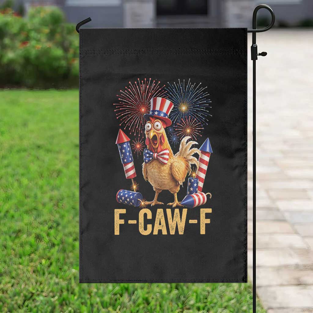 F Caw F 4th of July Garden Flag Funny Rooster Meme American Flag Fireworks
