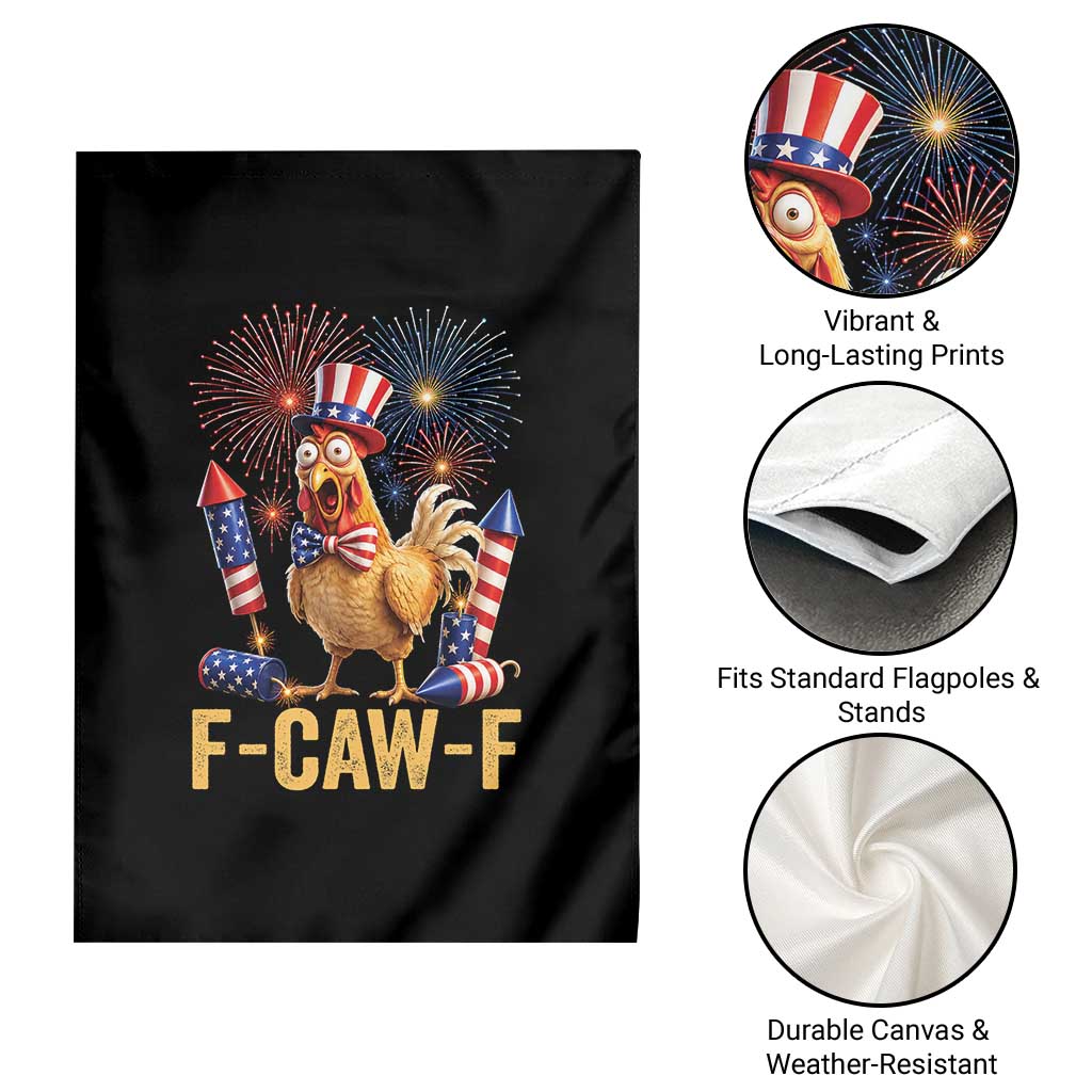 F Caw F 4th of July Garden Flag Funny Rooster Meme American Flag Fireworks