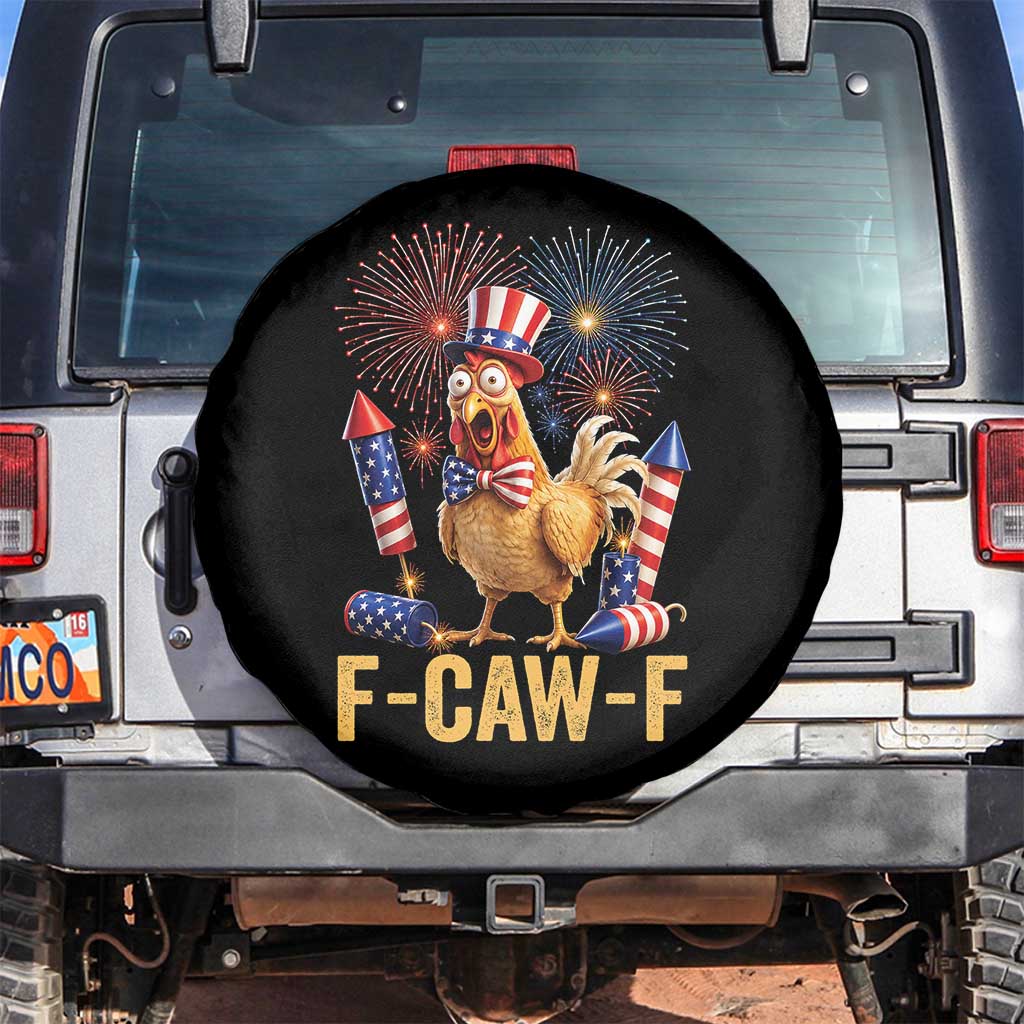 F Caw F 4th of July Spare Tire Cover Funny Rooster Meme American Flag Fireworks