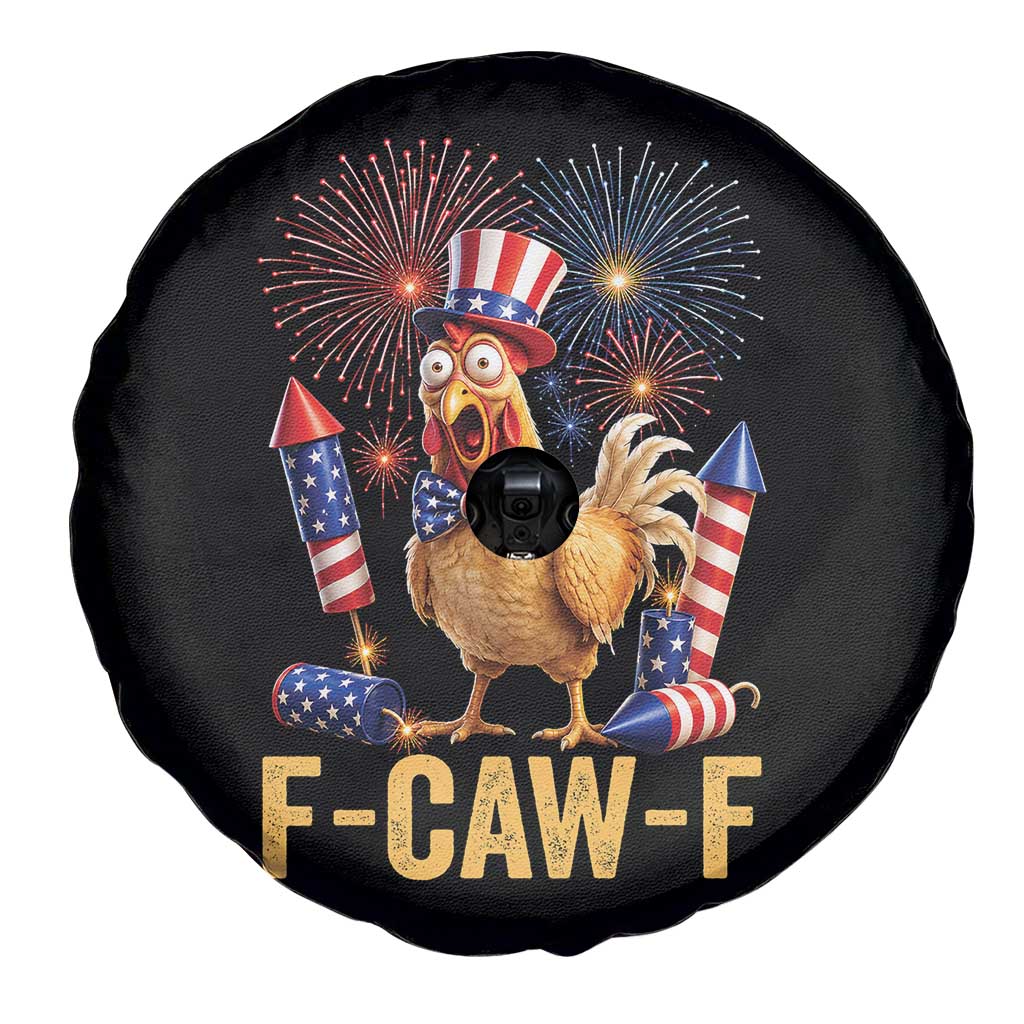 F Caw F 4th of July Spare Tire Cover Funny Rooster Meme American Flag Fireworks