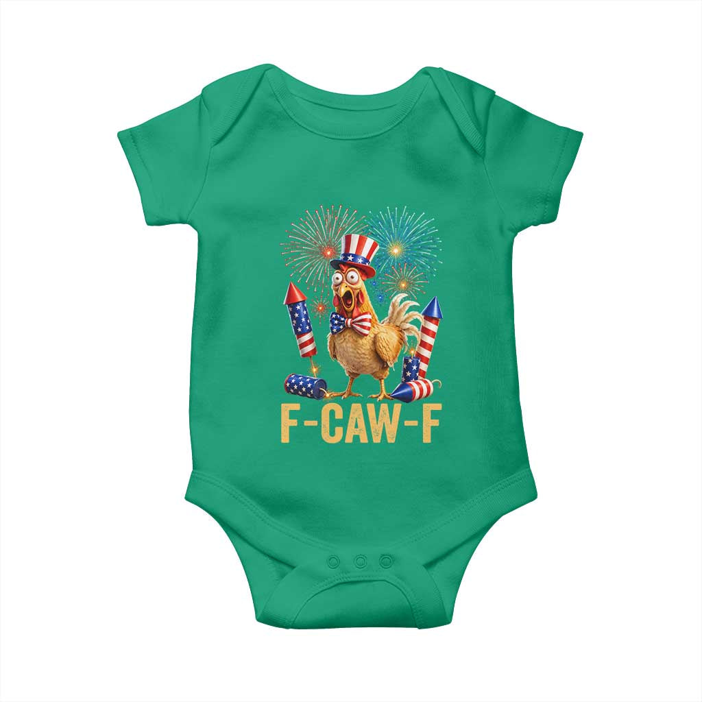 F Caw F 4th of July Baby Onesie Funny Rooster Meme American Flag Fireworks