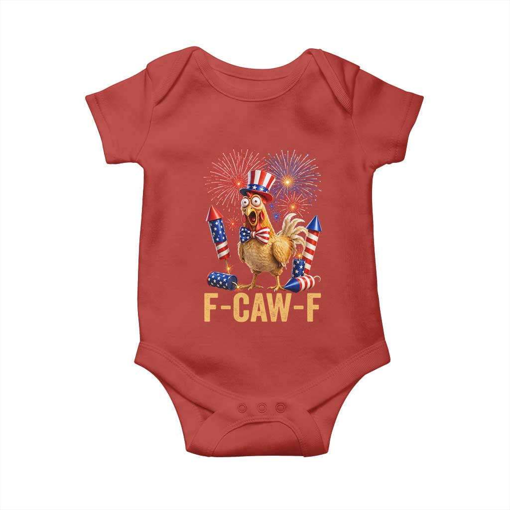 F Caw F 4th of July Baby Onesie Funny Rooster Meme American Flag Fireworks