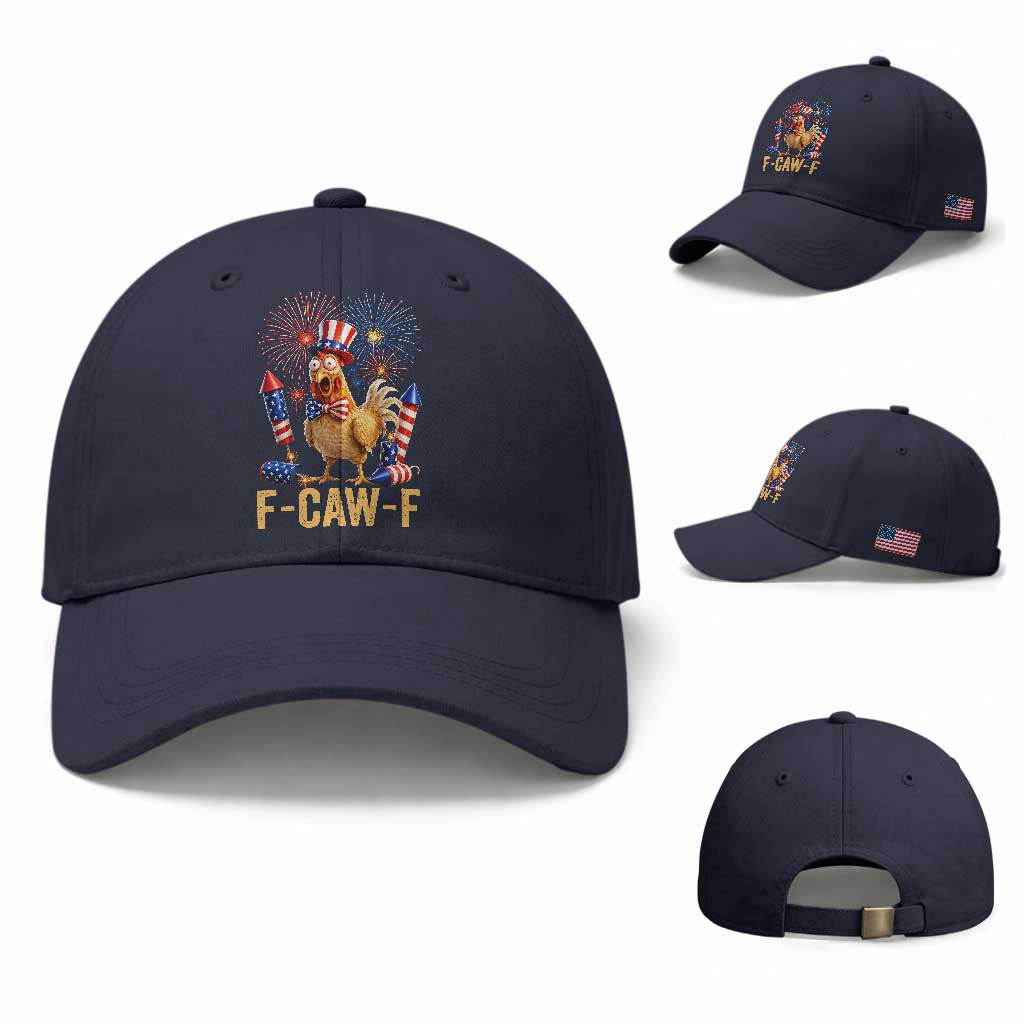 F Caw F 4th of July Baseball Cap Funny Rooster Meme American Flag Fireworks
