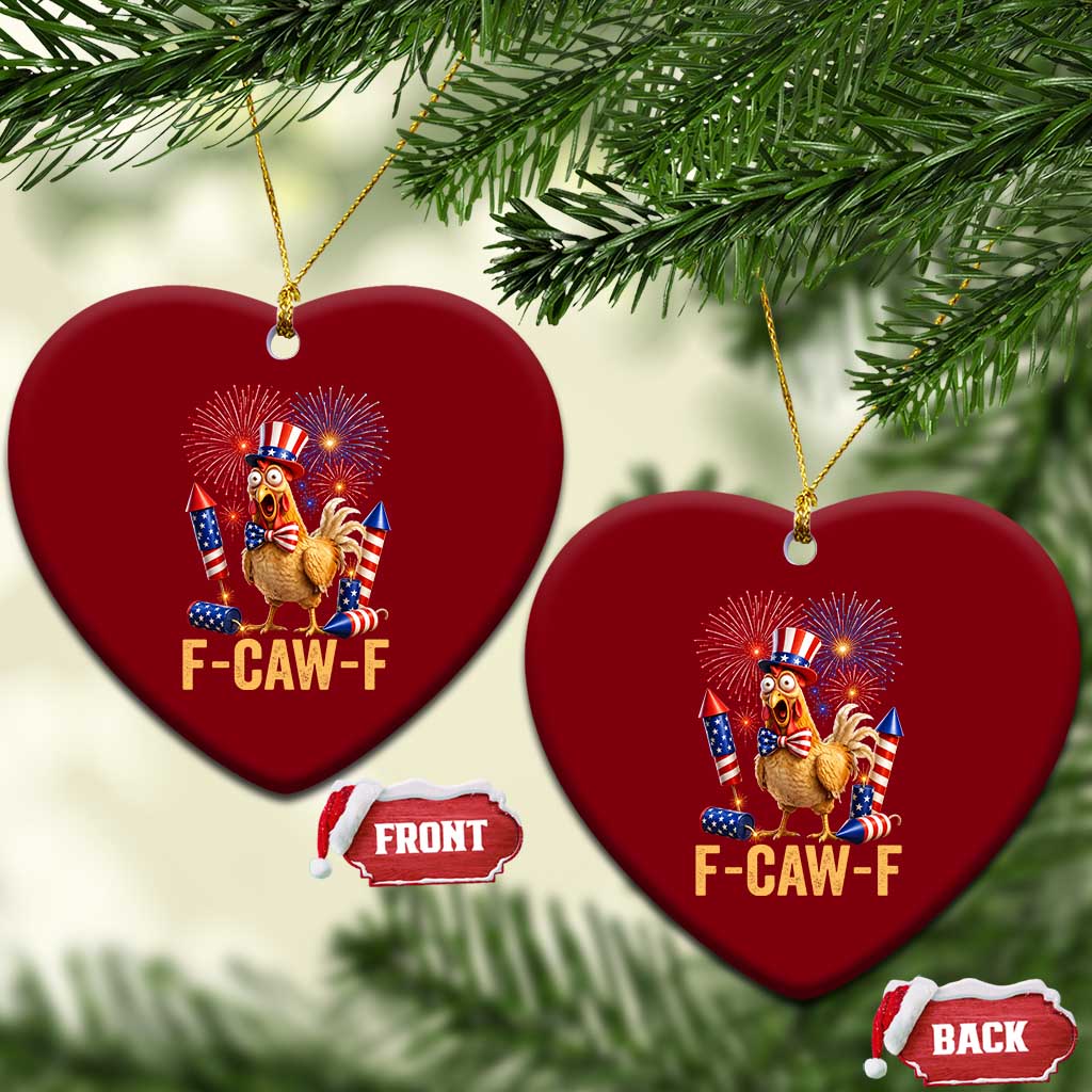 F Caw F 4th of July Ceramic Ornament Funny Rooster Meme American Flag Fireworks
