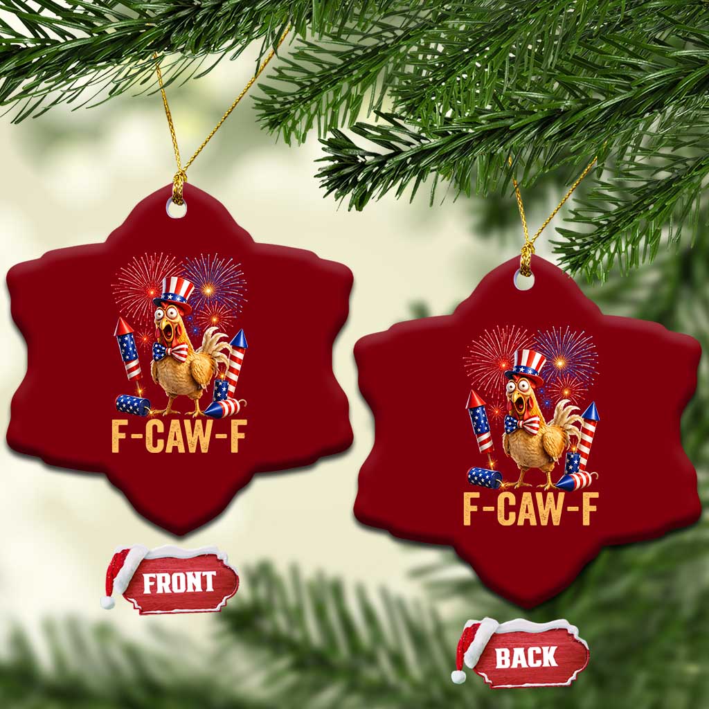 F Caw F 4th of July Ceramic Ornament Funny Rooster Meme American Flag Fireworks