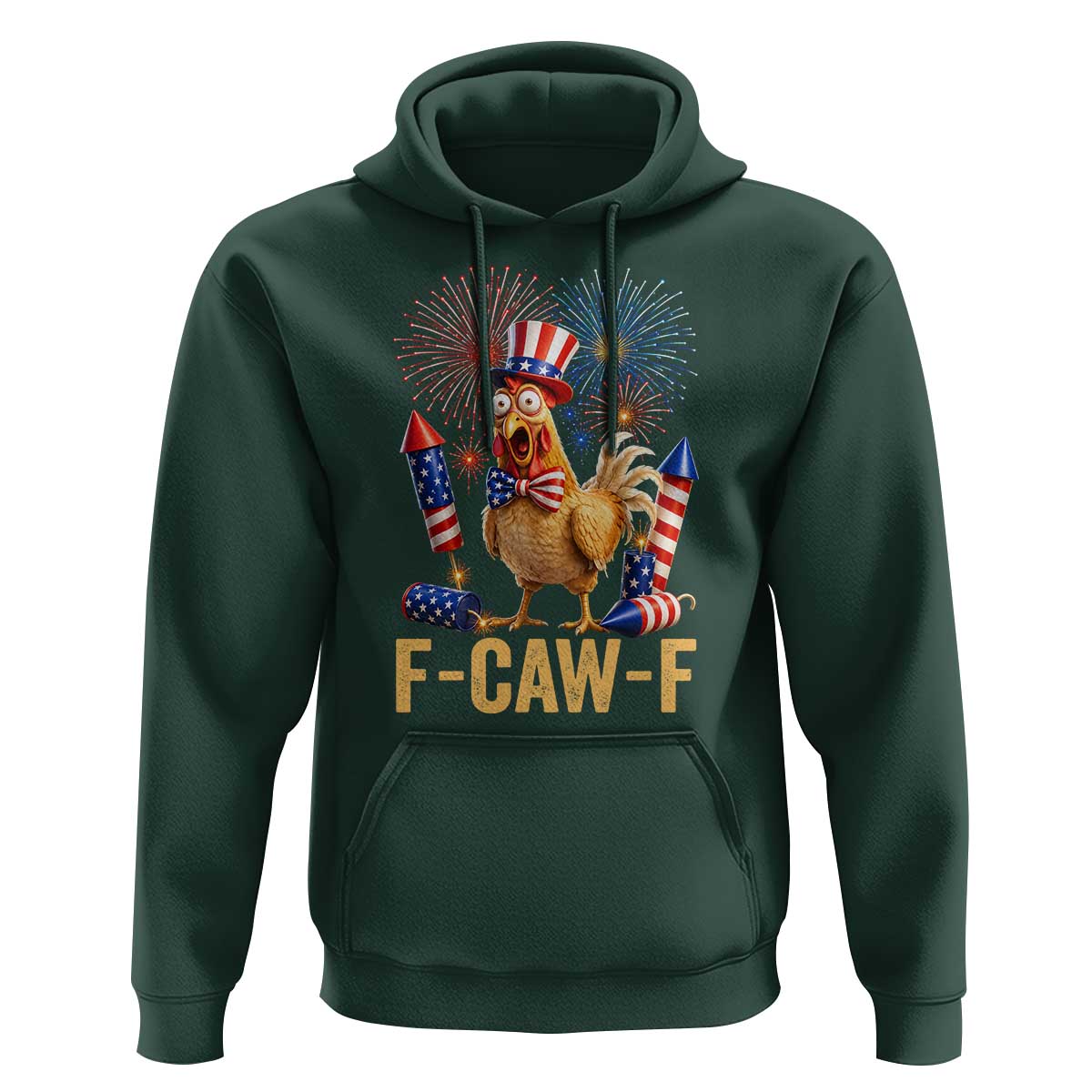 F Caw F 4th of July Hoodie Funny Rooster Meme American Flag Fireworks
