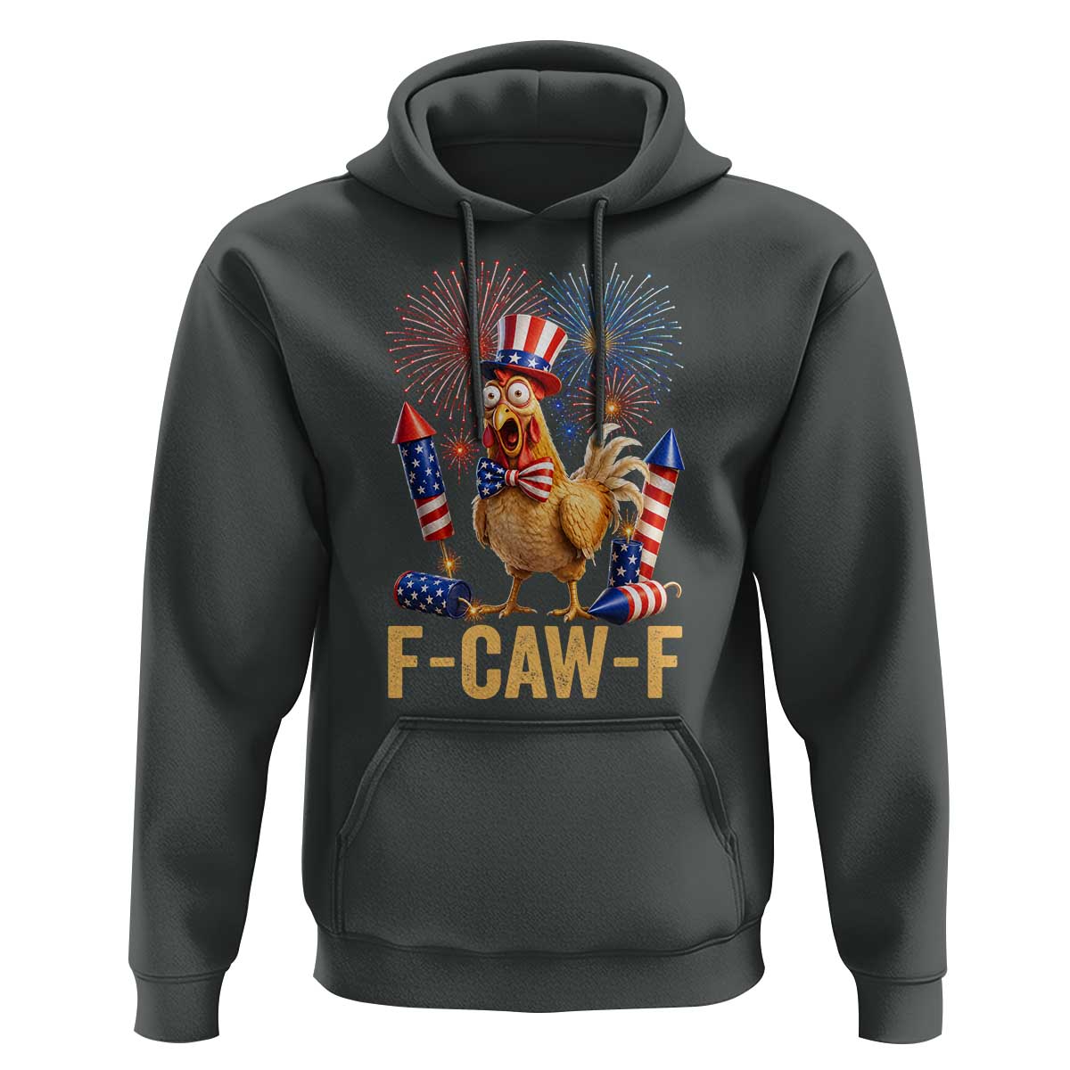 F Caw F 4th of July Hoodie Funny Rooster Meme American Flag Fireworks