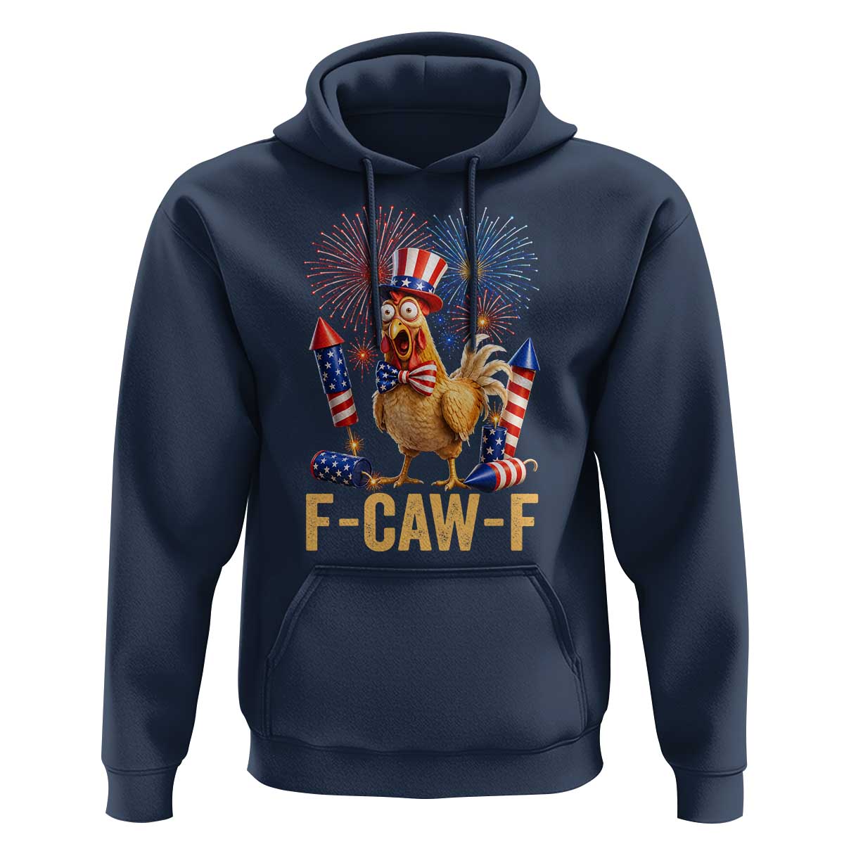 F Caw F 4th of July Hoodie Funny Rooster Meme American Flag Fireworks