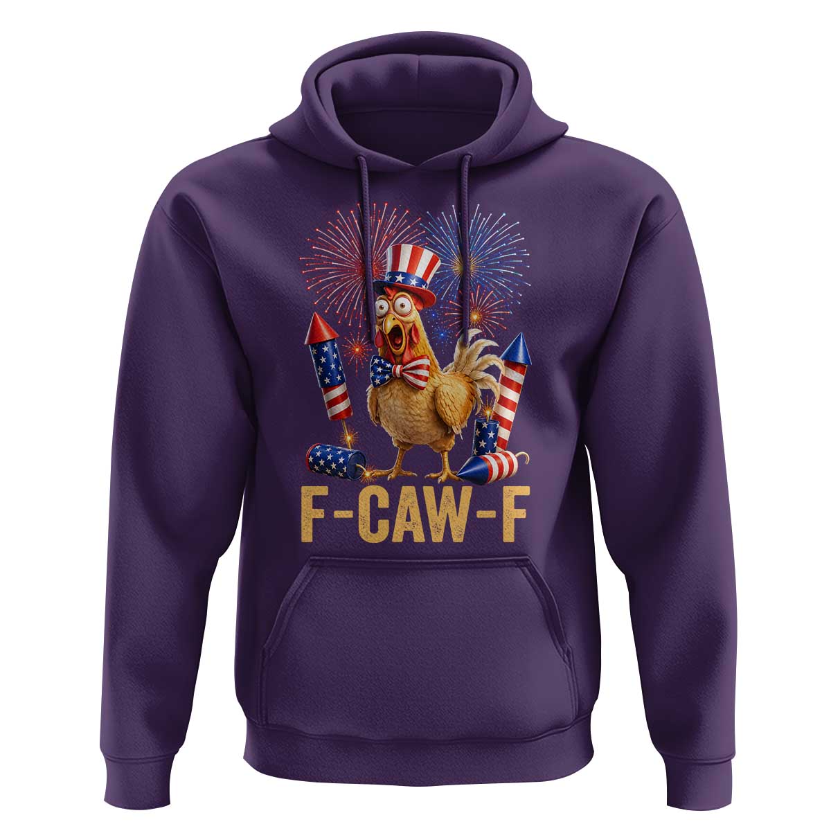 F Caw F 4th of July Hoodie Funny Rooster Meme American Flag Fireworks
