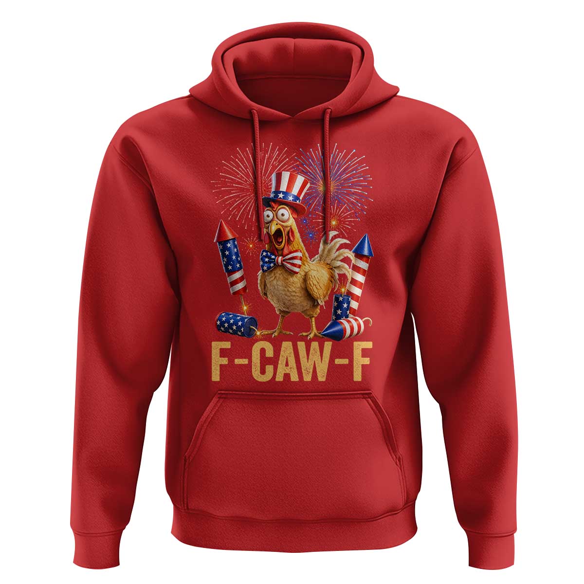 F Caw F 4th of July Hoodie Funny Rooster Meme American Flag Fireworks