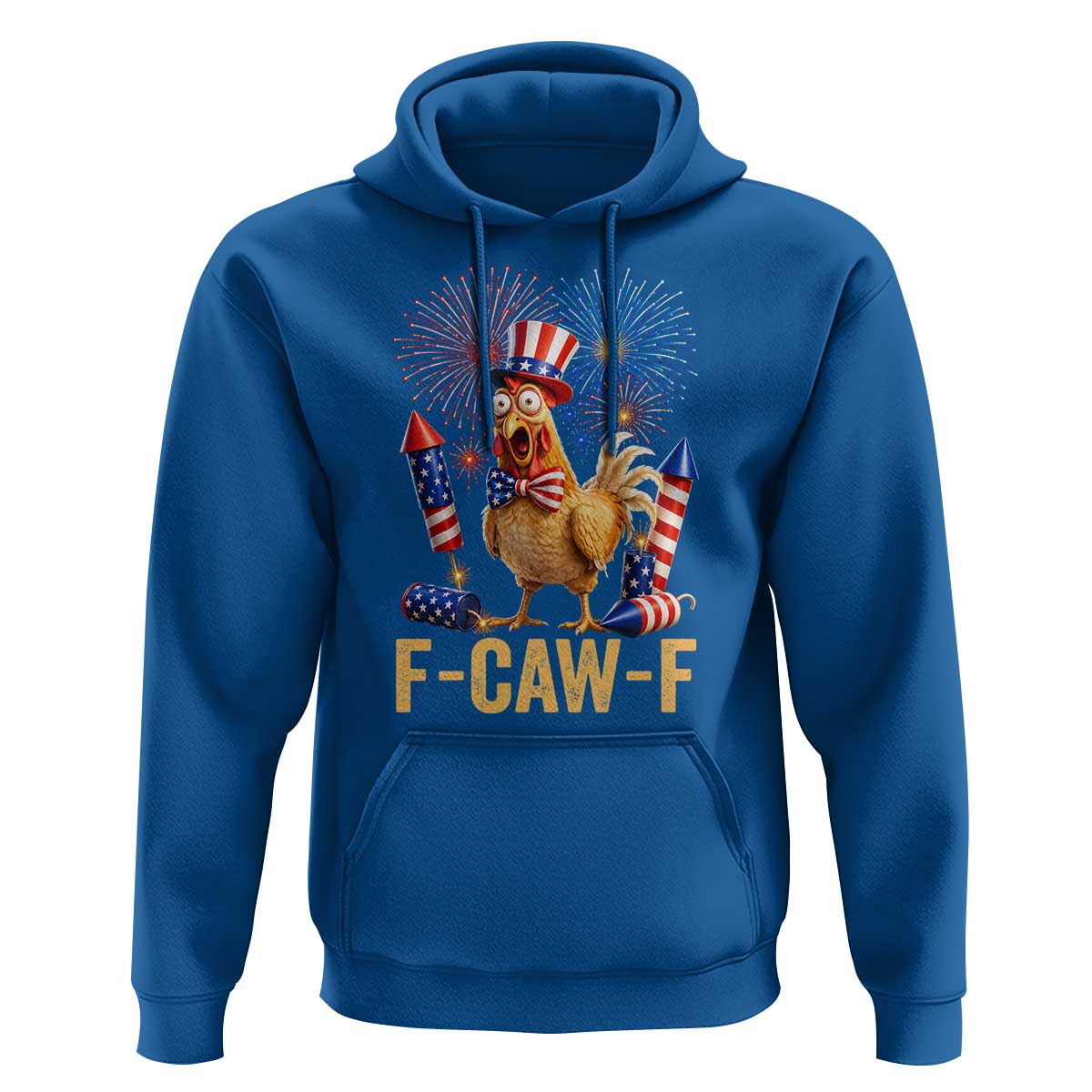 F Caw F 4th of July Hoodie Funny Rooster Meme American Flag Fireworks
