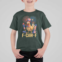 F Caw F 4th of July T Shirt For Kid Funny Rooster Meme American Flag Fireworks