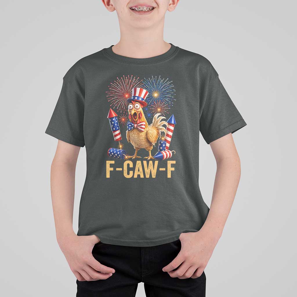F Caw F 4th of July T Shirt For Kid Funny Rooster Meme American Flag Fireworks