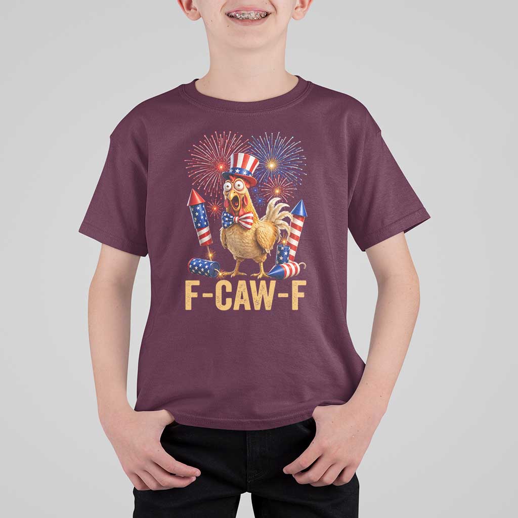 F Caw F 4th of July T Shirt For Kid Funny Rooster Meme American Flag Fireworks