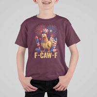 F Caw F 4th of July T Shirt For Kid Funny Rooster Meme American Flag Fireworks