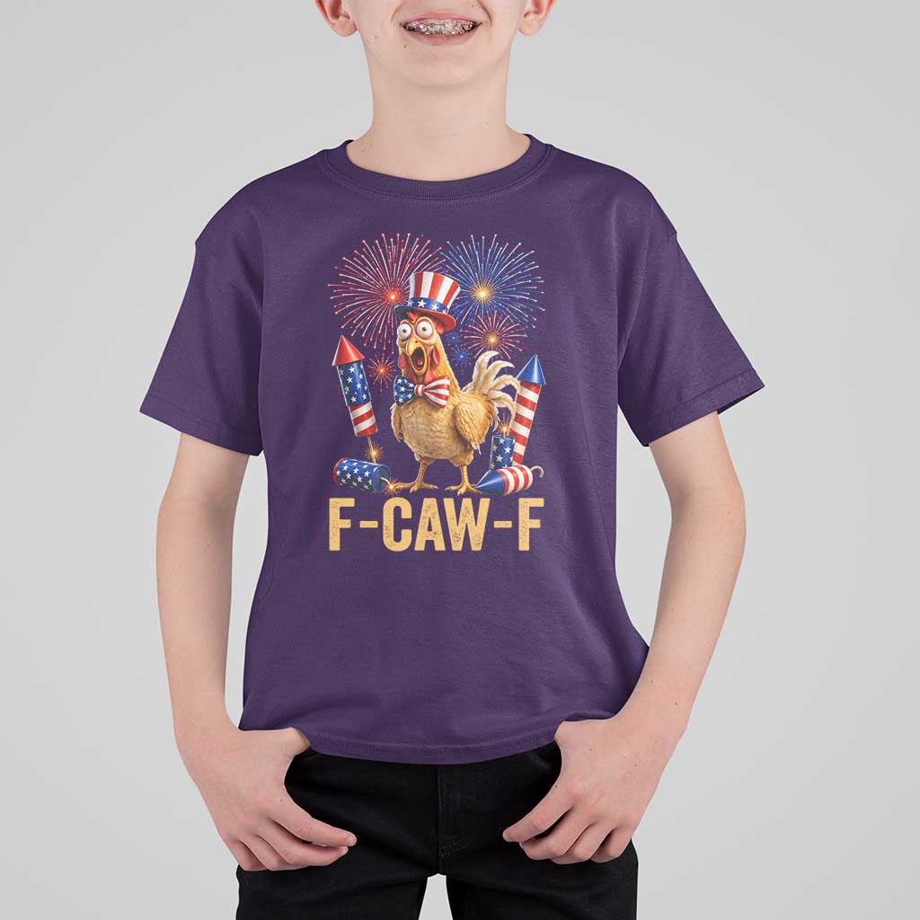 F Caw F 4th of July T Shirt For Kid Funny Rooster Meme American Flag Fireworks