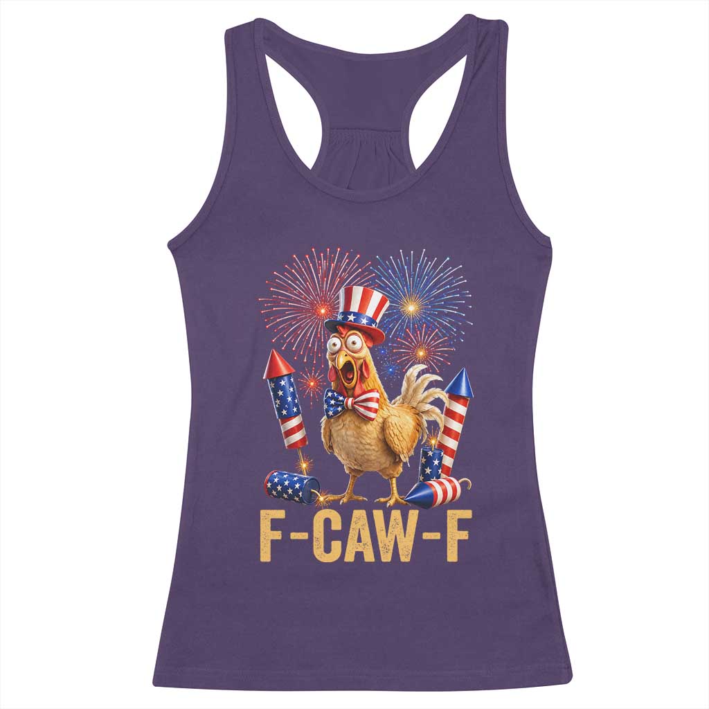 F Caw F 4th of July Racerback Tank Top Funny Rooster Meme American Flag Fireworks