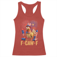 F Caw F 4th of July Racerback Tank Top Funny Rooster Meme American Flag Fireworks