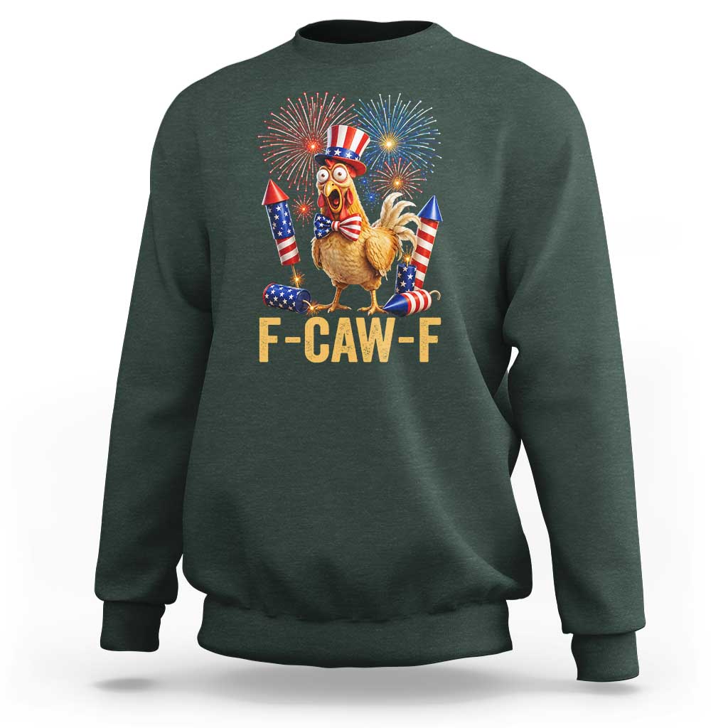 F Caw F 4th of July Sweatshirt Funny Rooster Meme American Flag Fireworks