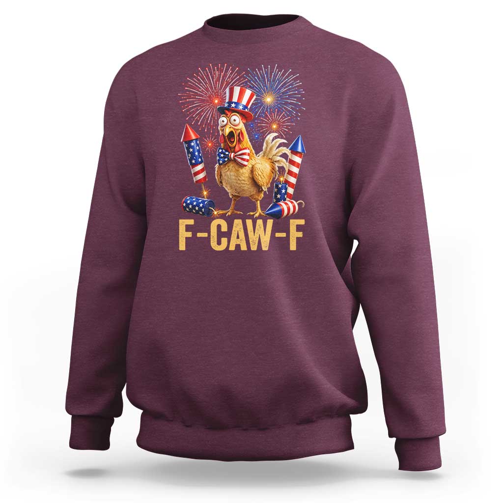 F Caw F 4th of July Sweatshirt Funny Rooster Meme American Flag Fireworks