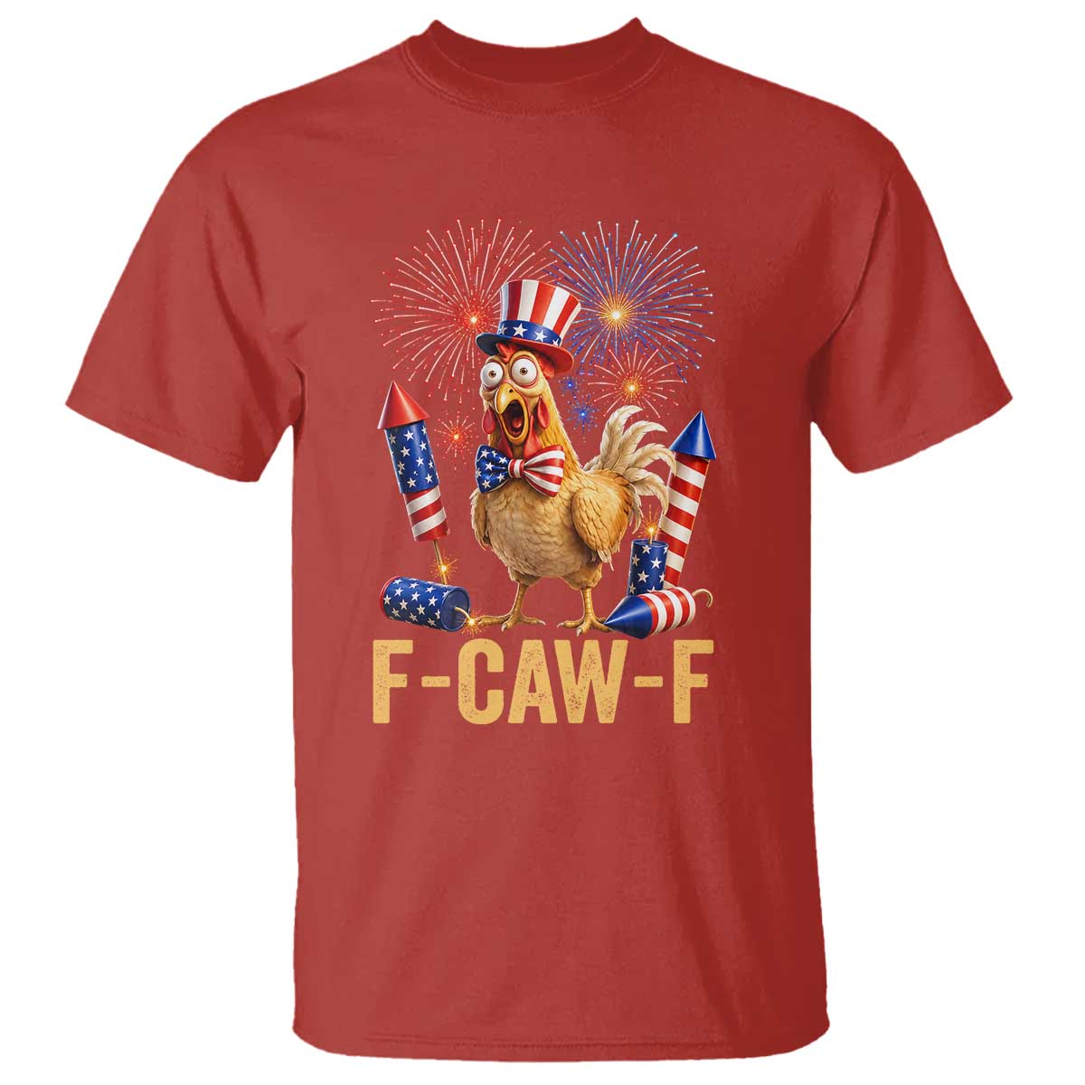 F Caw F 4th of July T Shirt Funny Rooster Meme American Flag Fireworks