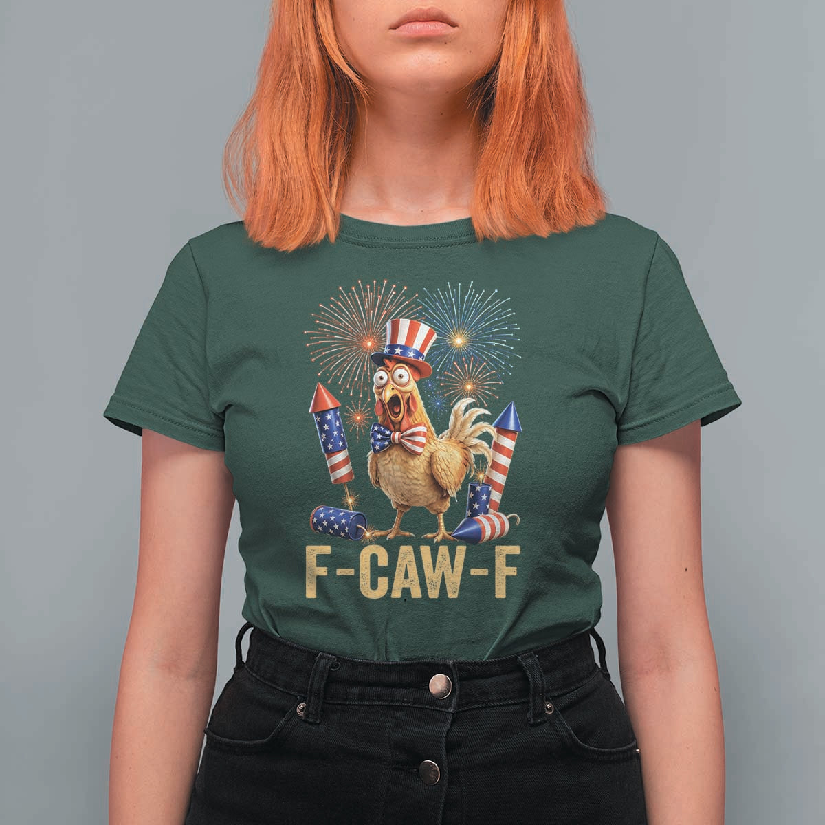 F Caw F 4th of July T Shirt For Women Funny Rooster Meme American Flag Fireworks